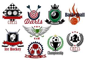 varios símbolos e iconos heráldicos deportivos vector