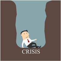 Bankrupt businessman sitting in a crisis pit vector