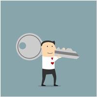 Businessman with a giant key on shoulder vector