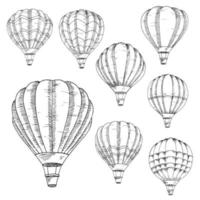 Flying hot air balloons sketches vector