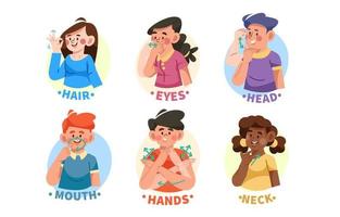 Collection of Characters Demonstrating ASL About Body Parts vector