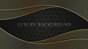 Abstract elegant luxury dark black background with gold wavy lines texture vector
