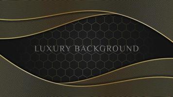Abstract elegant luxury dark black background with gold wavy lines texture vector