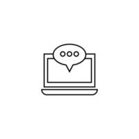Computer, internet and communication concept. Modern monochrome sign in flat style. Suitable for web sites, stores, books etc. Line icon of ellipsis or dotted line inside of speech bubble on laptop vector