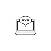 Computer, internet and communication concept. Modern monochrome sign in flat style. Suitable for web sites, stores, books etc. Line icon of ellipsis or dotted line inside of speech bubble on laptop vector