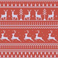 Christmas red panoramic background with drawings of deer and patterns of the holiday - Vector