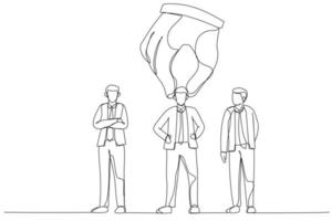 Cartoon of big hand choosing and picking up businessman. Single continuous line art style vector