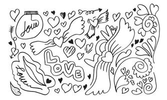 garabatos dibujados a mano para el día de san valentín. colección de hermosos corazones y escritos de amor. ilustración vectorial vector