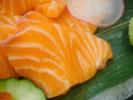 fresh salmon slice sashimi set Japanese style photo