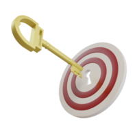 3D-Ziel mit Schlüssel im Schlüsselloch. geschäftsleute halten einen großen schlüssel und erreichen ein geschäftsziel. Börsenanalyse. Ziele erreichen mit Strategie png