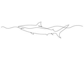 Continuous line drawing of shark with the ocean. Minimalism art. vector