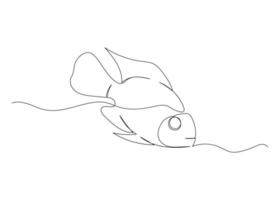 Continuous line drawing of fish with the ocean. Minimalism art. vector