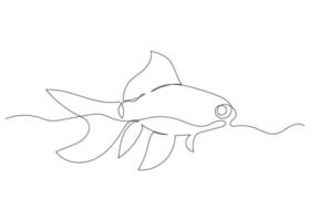Continuous line drawing of fish with the ocean. Minimalism art. vector