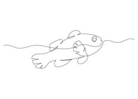 Continuous line drawing of fish with the ocean. Minimalism art. vector