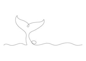 Continuous line drawing of whale tail. Minimalism art. vector