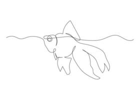 Continuous line drawing of fish with the ocean. Minimalism art. vector