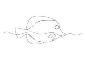 Continuous line drawing of fish with the ocean. Minimalism art. vector