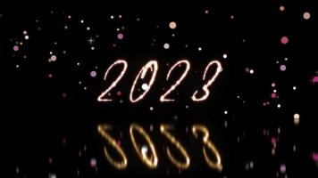 2023 Happy New Year  text with  particles flow video