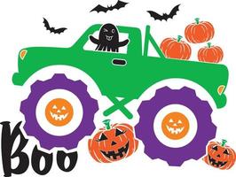 Pumpkin Boo Monster Truck, Halloween Truck, Happy Halloween, Vector Illustration File