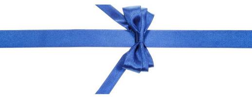 real blue bow with vertically cut end on silk band photo