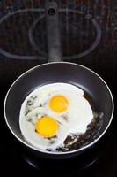 two fried eggs in frying pan photo