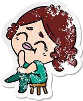 distressed sticker cartoon of a kawaii woman vector