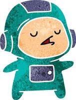 dibujos animados retro de un lindo astronauta kawaii vector