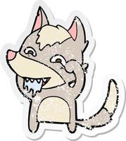 distressed sticker of a cartoon hungry wolf vector