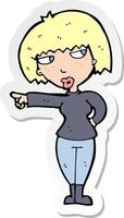 sticker of a cartoon annoyed woman pointing vector