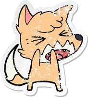 distressed sticker of a angry cartoon fox vector