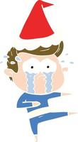 flat color illustration of a crying dancer wearing santa hat vector
