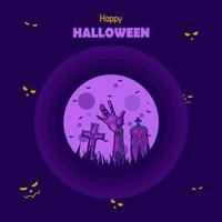 Happy halloween background wallpaper design in neon purple cyberpunk style. vector