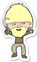 sticker of a cartoon peasant with sycle vector