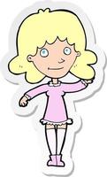 sticker of a cartoon friendly woman waving vector