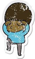 distressed sticker of a cartoon calm boy vector