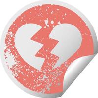 distressed circular peeling sticker symbol broken heart vector