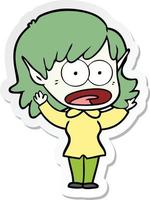 sticker of a cartoon shocked elf girl vector