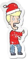 retro distressed sticker of a cartoon man ready for christmas vector