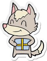 sticker of a friendly cartoon wolf vector