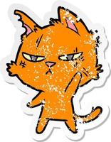 distressed sticker of a tough cartoon cat vector