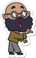 sticker of a cartoon joyful man with beard pointing finger vector