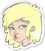 retro distressed sticker of a cartoon curious woman vector