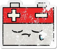 distressed sticker of a cute cartoon car battery vector