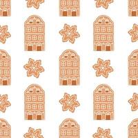 Gingerbread Christmas seamless pattern house cookies isolated on white vector illustration
