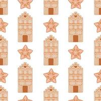 Gingerbread Christmas seamless pattern house cookies isolated on white vector illustration