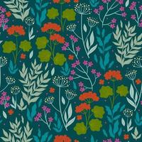 Seamless pattern with flowers and leaves. Vector graphics.