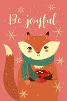 Greeting card with a cute Christmas fox. Vector graphics.