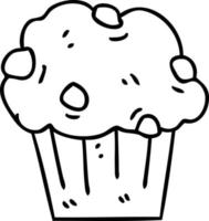 quirky line drawing cartoon chocolate muffin cake vector