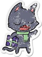 distressed sticker of a talking cat cartoon vector