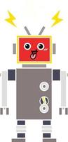 flat color retro cartoon crazed robot vector